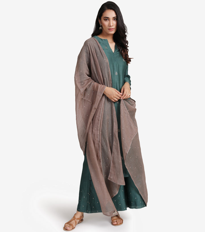 Emerald Green Chanderi Kurta & Cotton Palazzo Pants Set