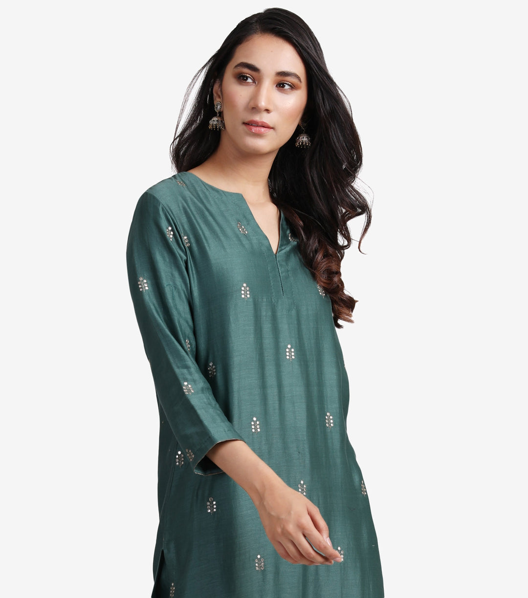 Emerald Green Chanderi Kurta & Cotton Palazzo Pants Set