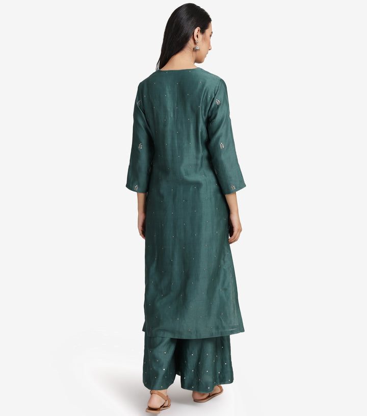 Emerald Green Chanderi Kurta & Cotton Palazzo Pants Set