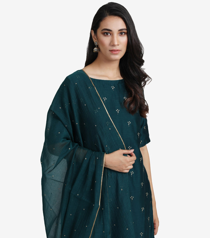 Emerald Green Embroidered Chanderi Suit Set