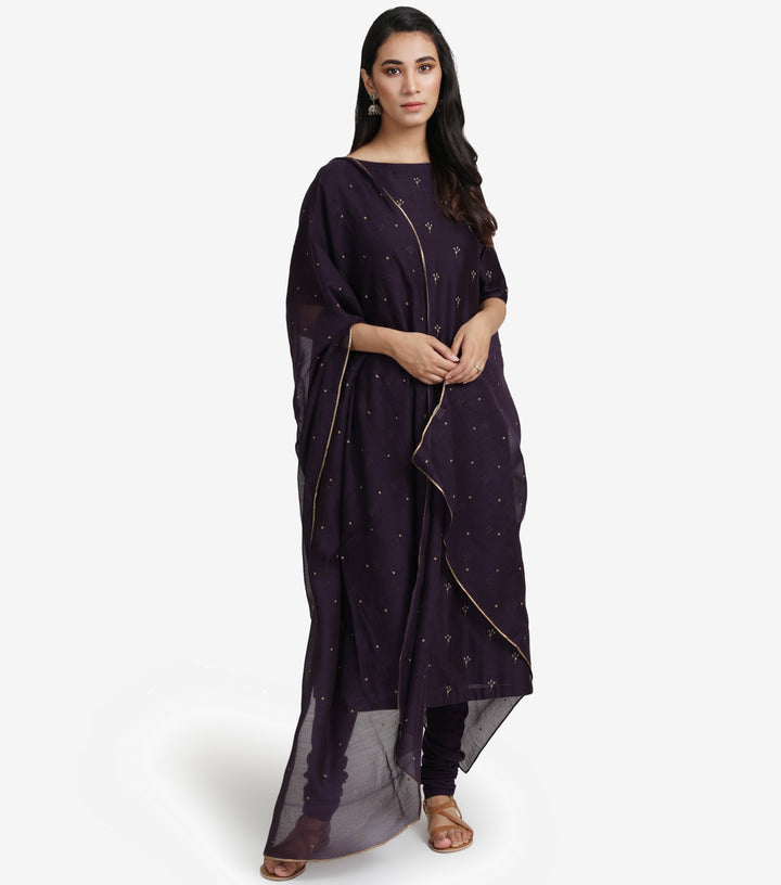 Deep Purple Embroidered Chanderi Suit Set