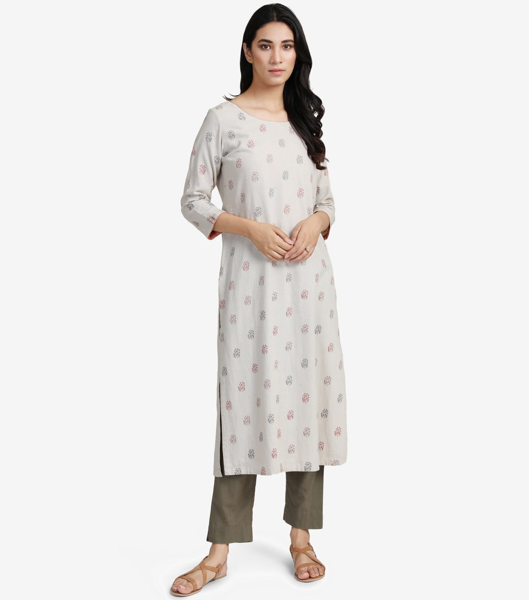 Natural embroidered khadi kurta