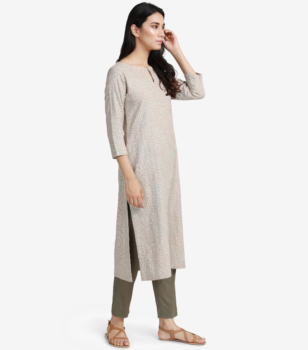 Offwhite embroidered khadi kurta