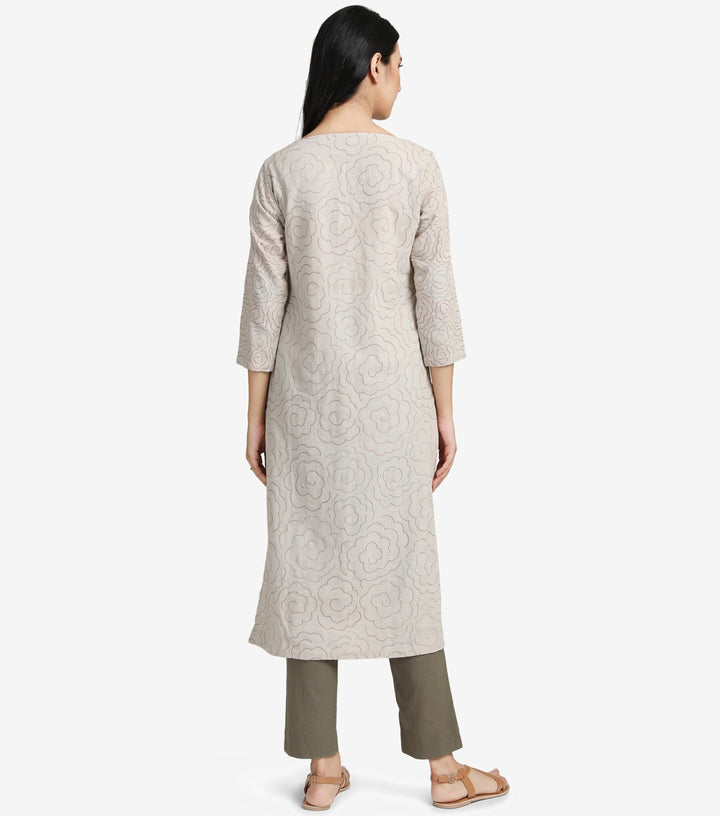 Offwhite embroidered khadi kurta