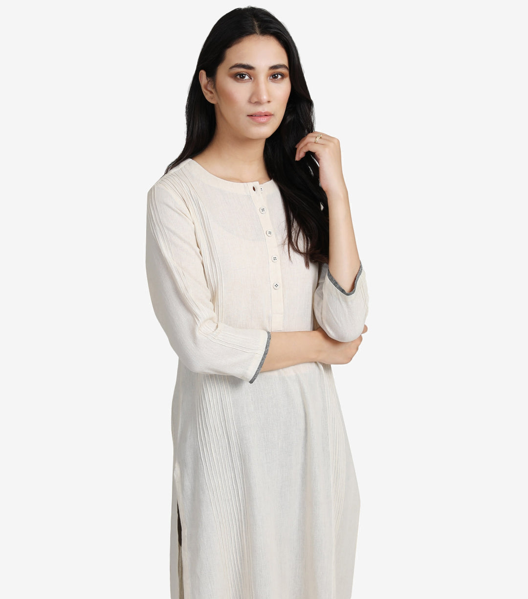 Cream Pintuck Khadi Kurta