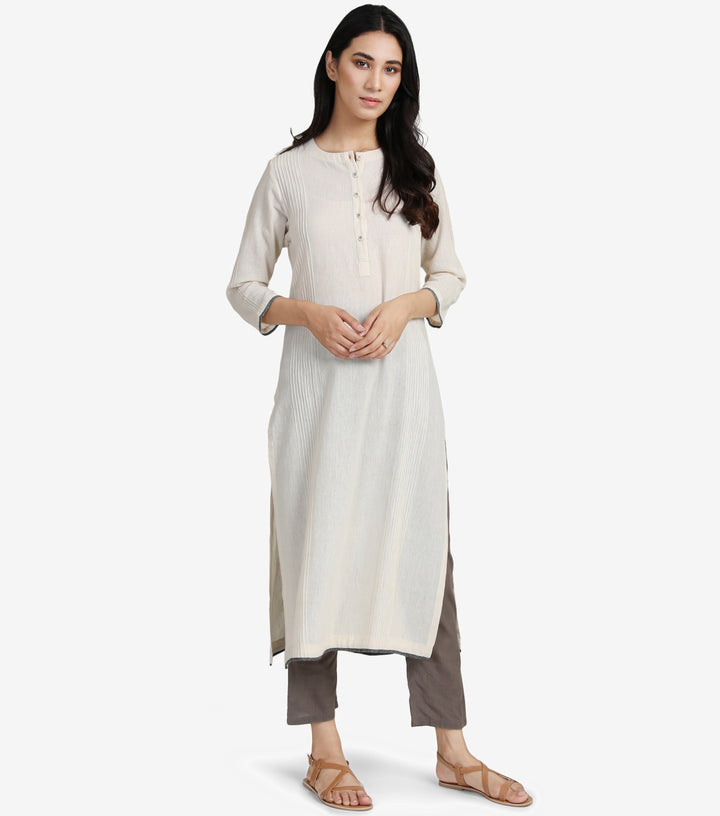 Cream Pintuck Khadi Kurta