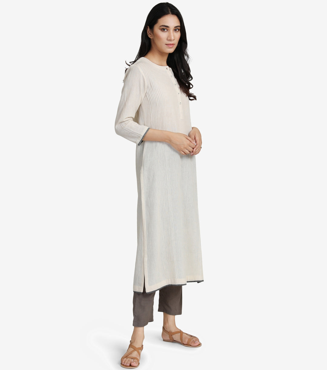 Cream Pintuck Khadi Kurta