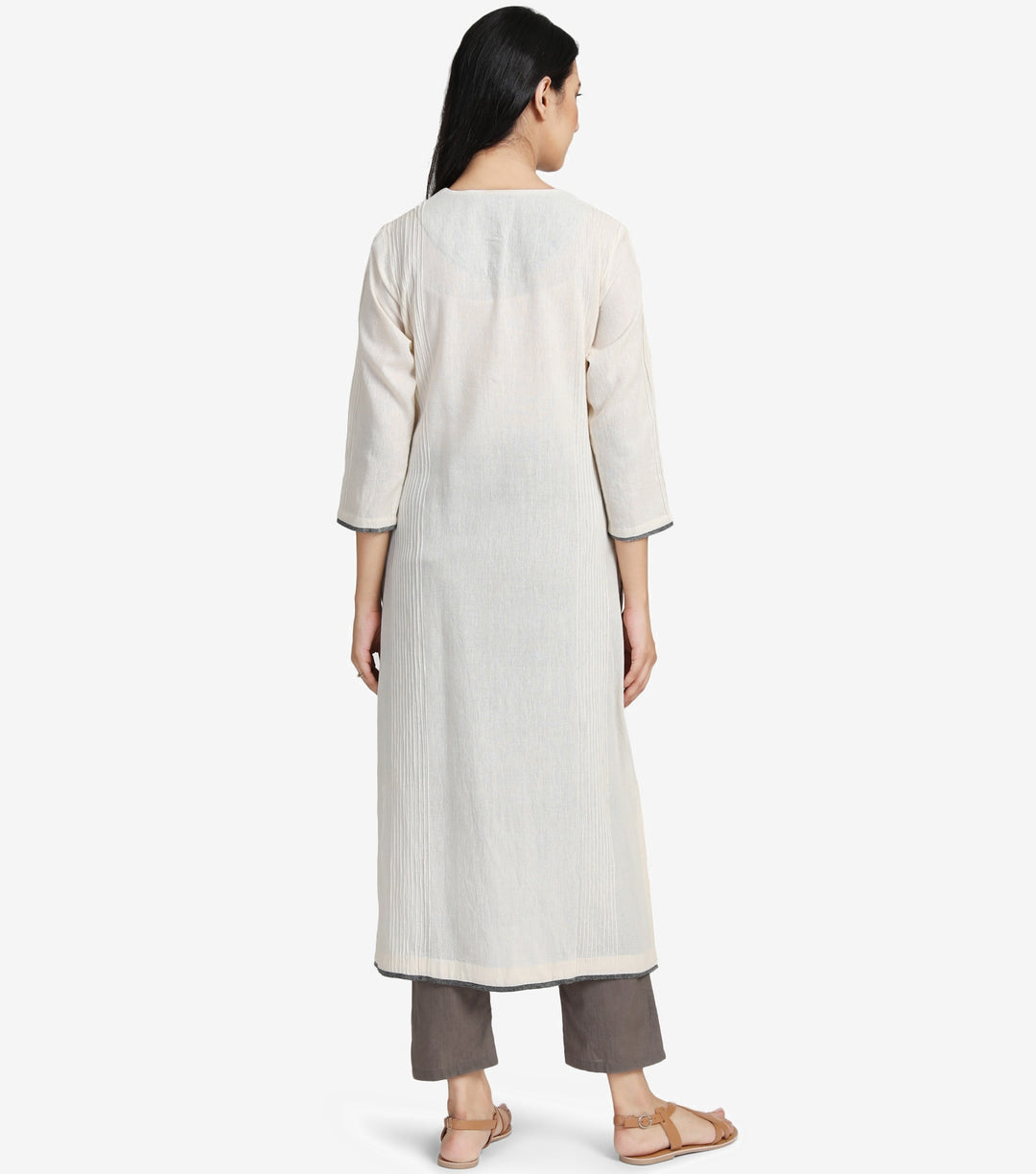 Cream Pintuck Khadi Kurta