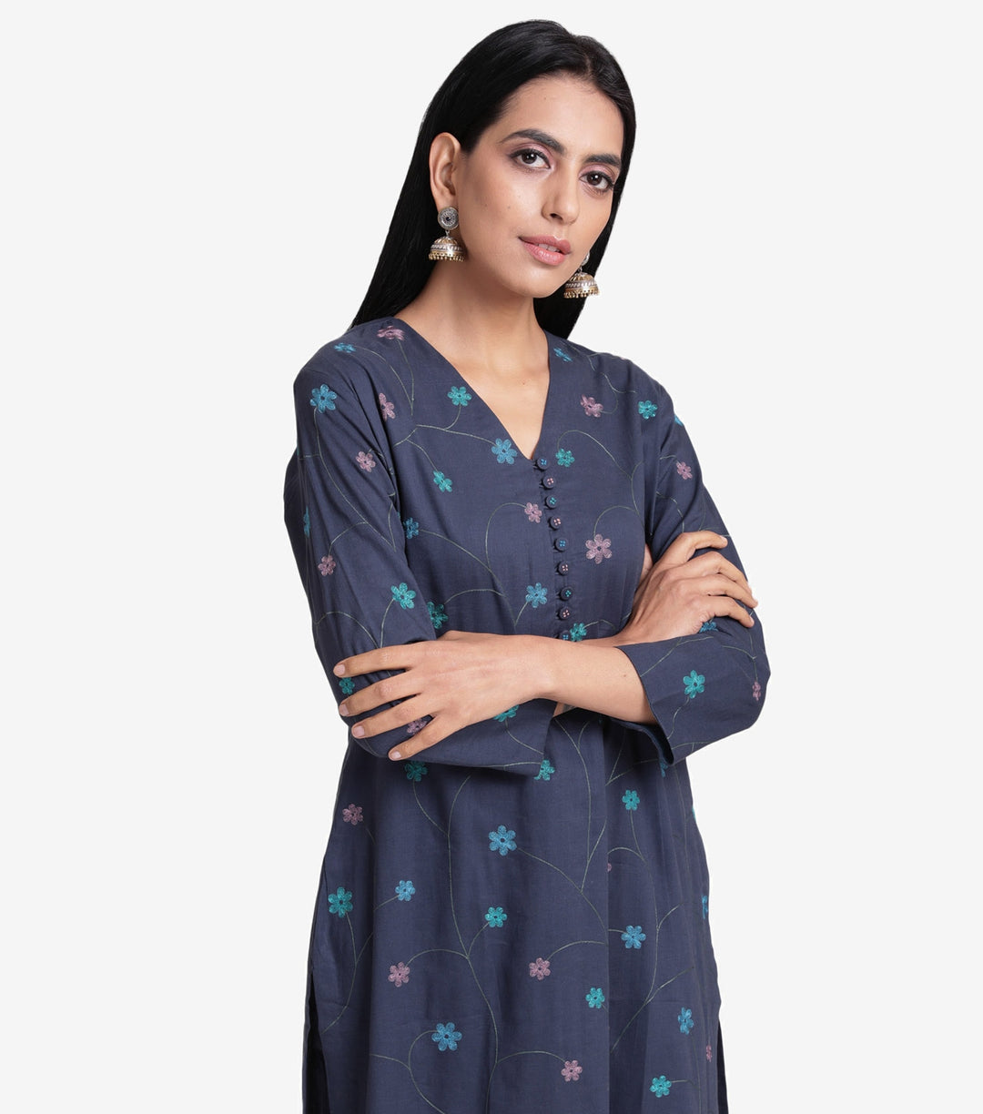 Dark Blue Embroidered Kurta & palazzo pants Set