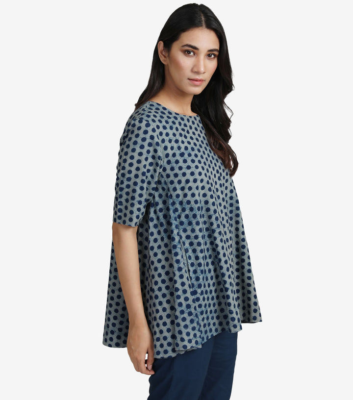 Blue printed cotton top