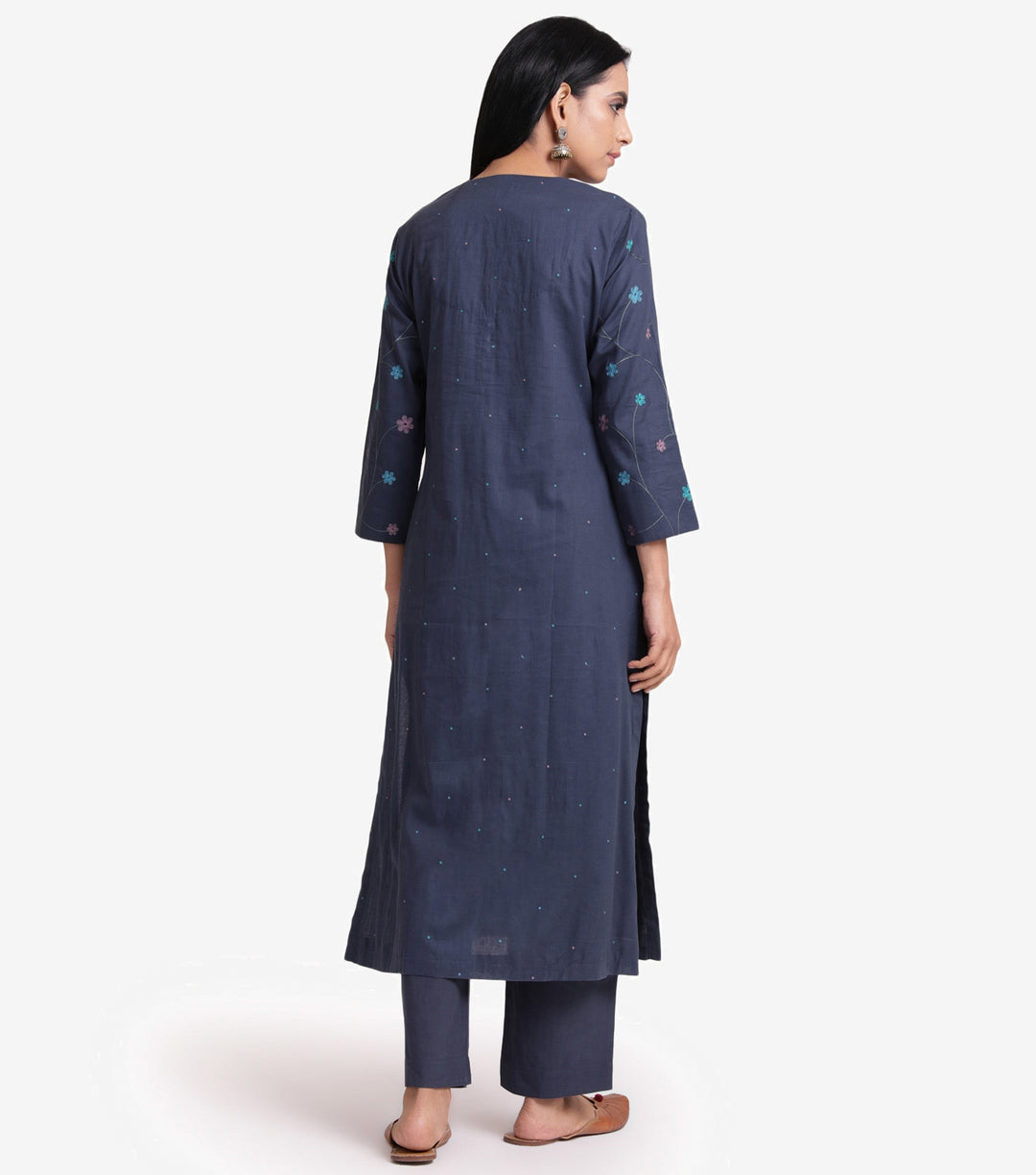 Dark Blue Embroidered Kurta & palazzo pants Set