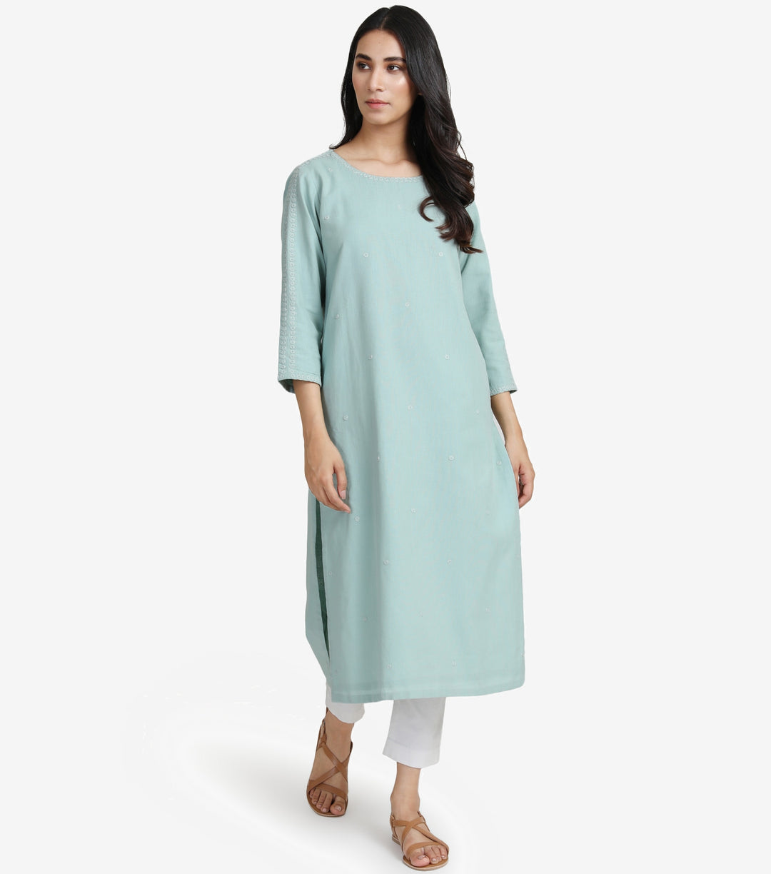 Green cotton linen kurta