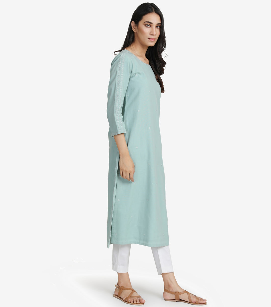 Green cotton linen kurta