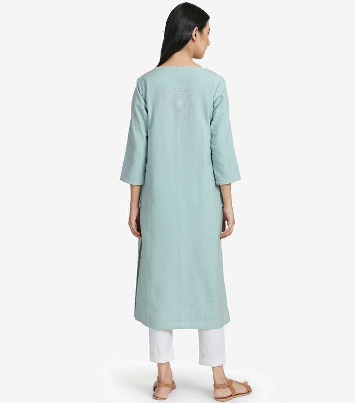 Green cotton linen kurta