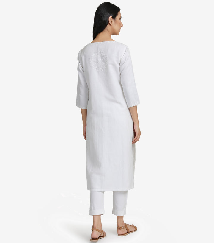 White Cotton Linen Kurta