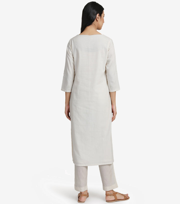 White Cotton embroidered Kurta