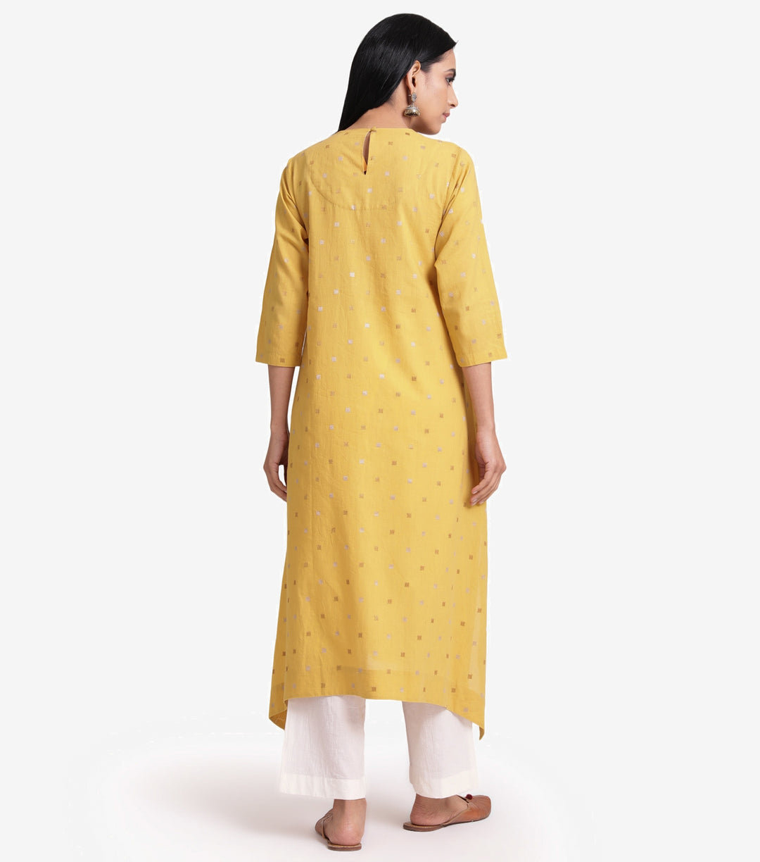 Embroidered Yellow Cotton Kurta with Asymmetrical Hem