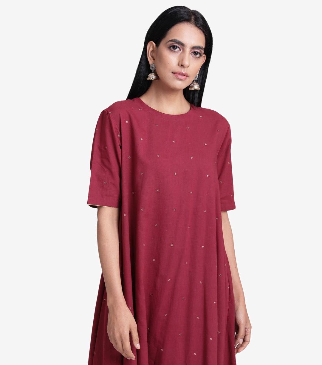 Raspberry Cotton Embroidered Kurta