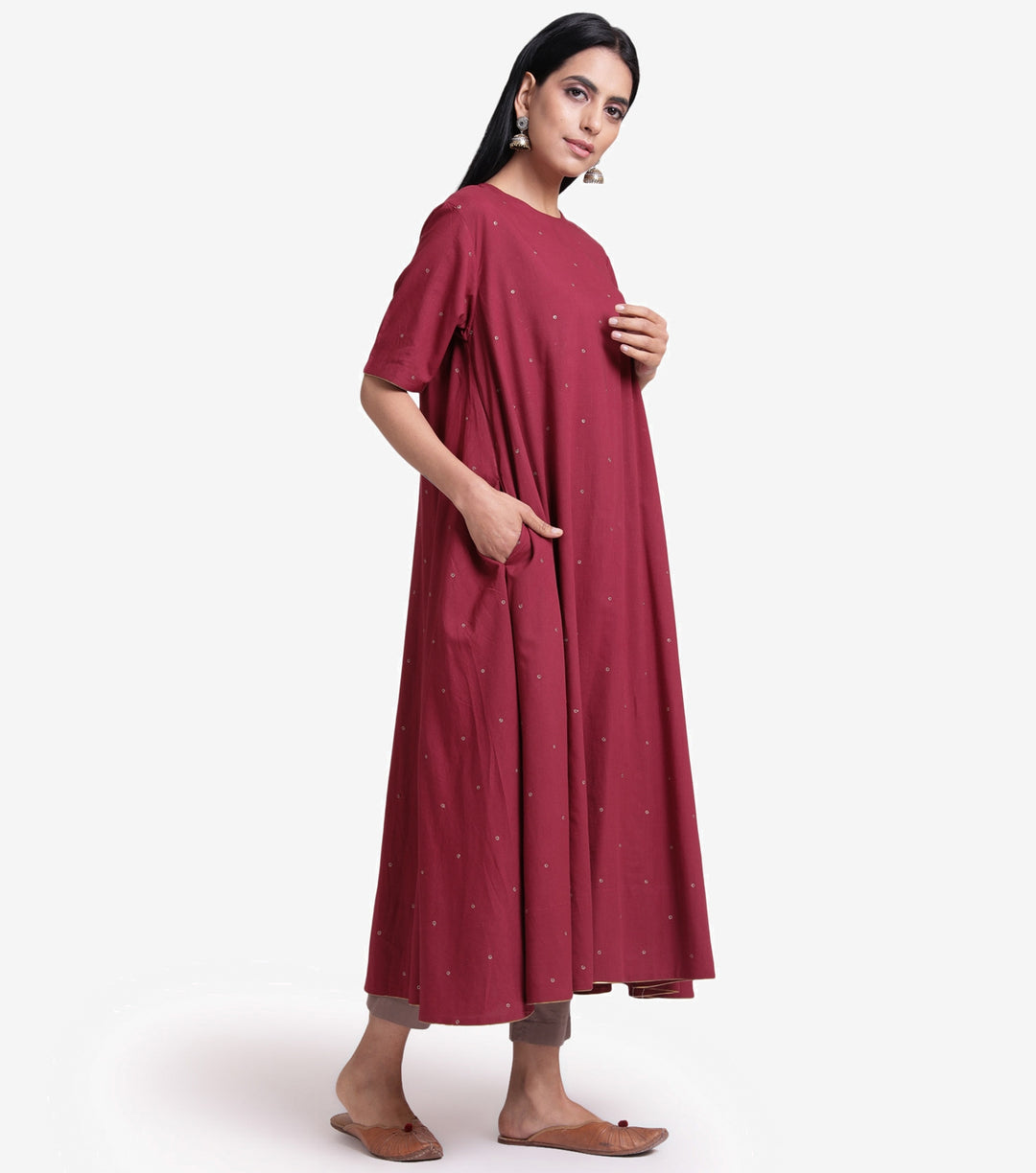 Raspberry Cotton Embroidered Kurta