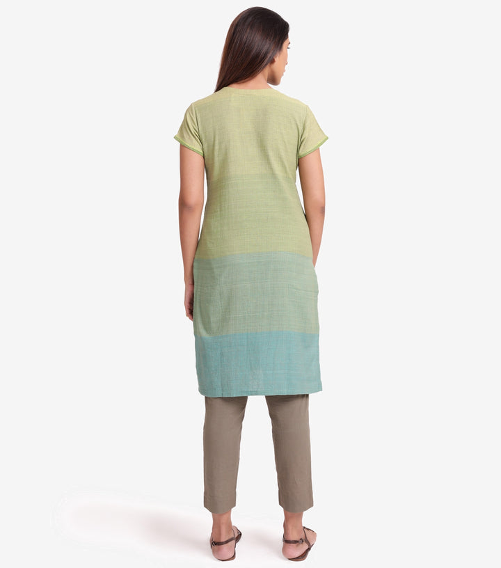 Green khadi embroidered kurta