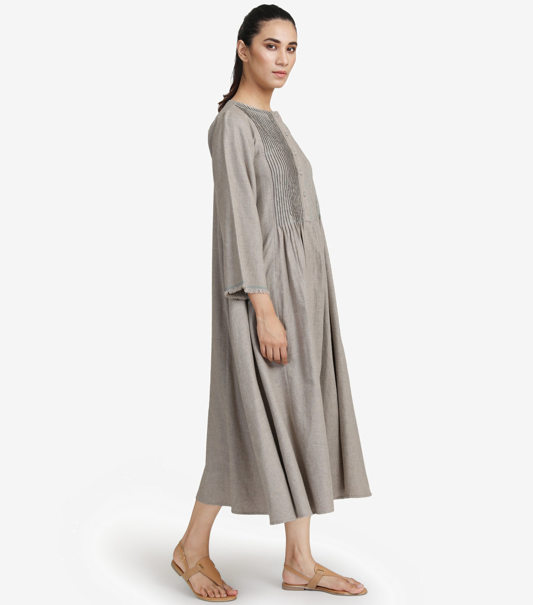 Grey pintuck wool dress