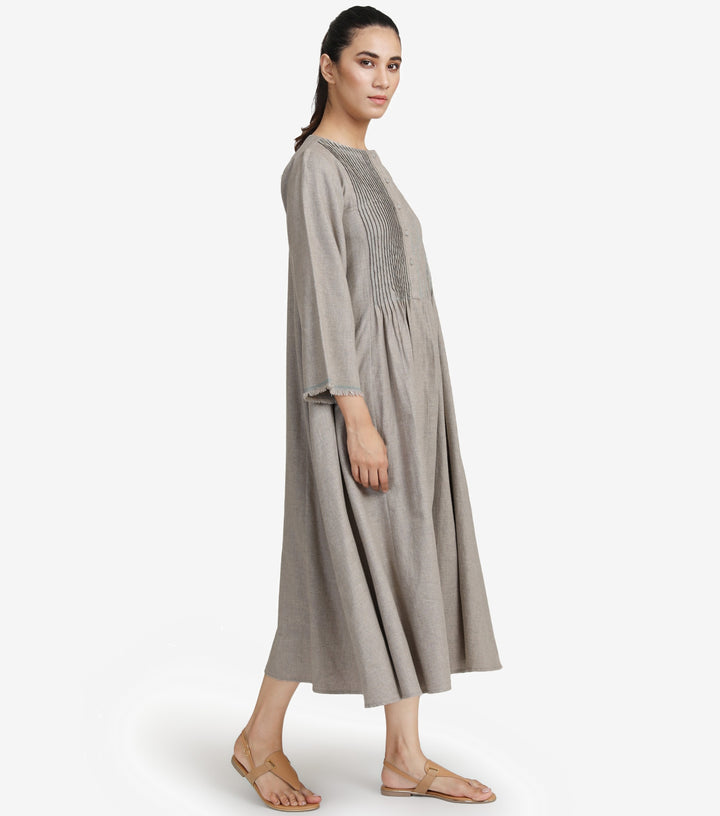 Grey pintuck wool dress