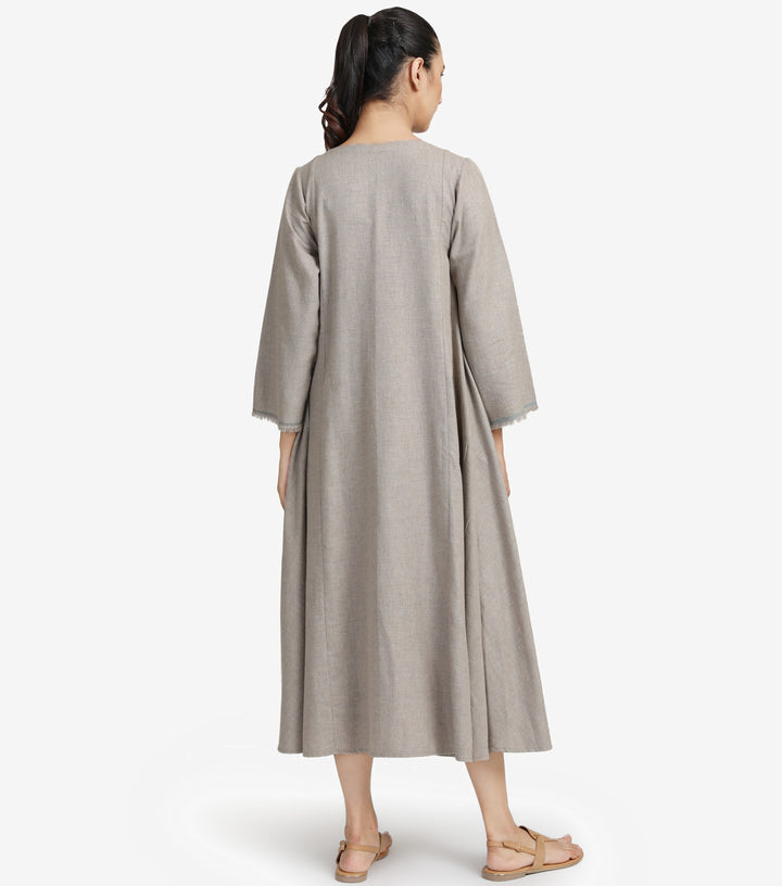 Grey pintuck wool dress