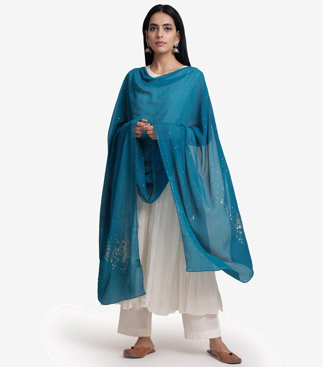 Blue chiffon mukaish dupatta