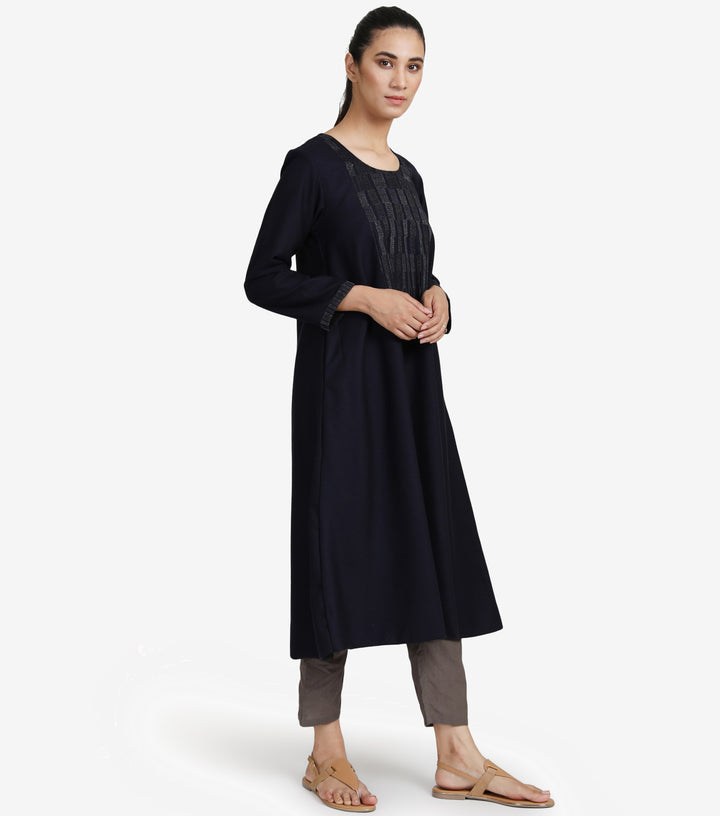 Navy wool embroidered kurta