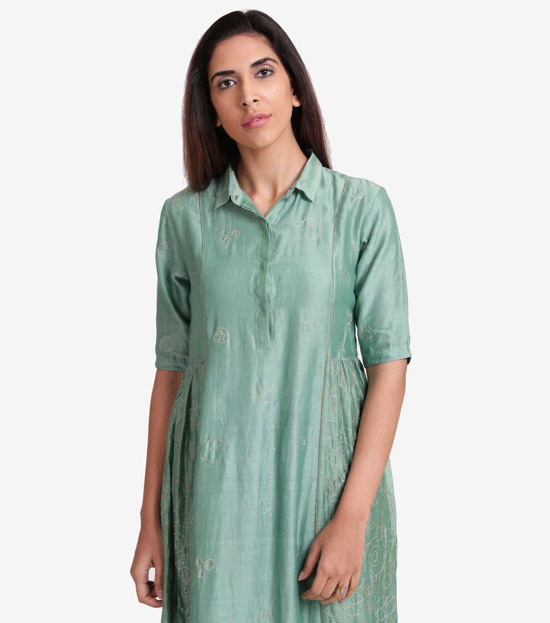 Green chanderi flared kurta