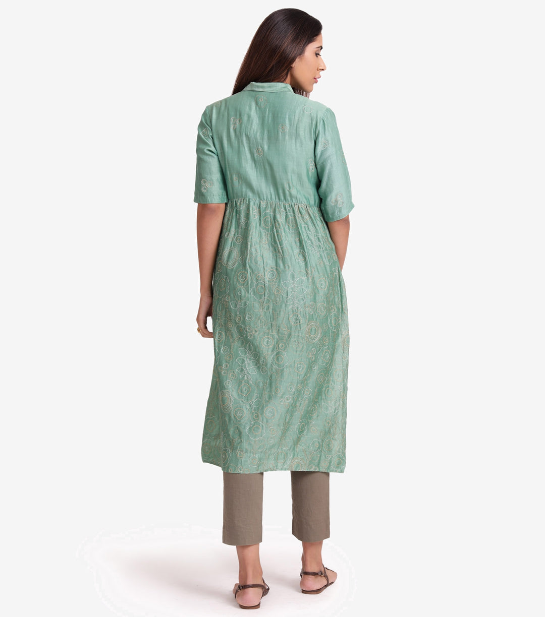 Green chanderi flared kurta