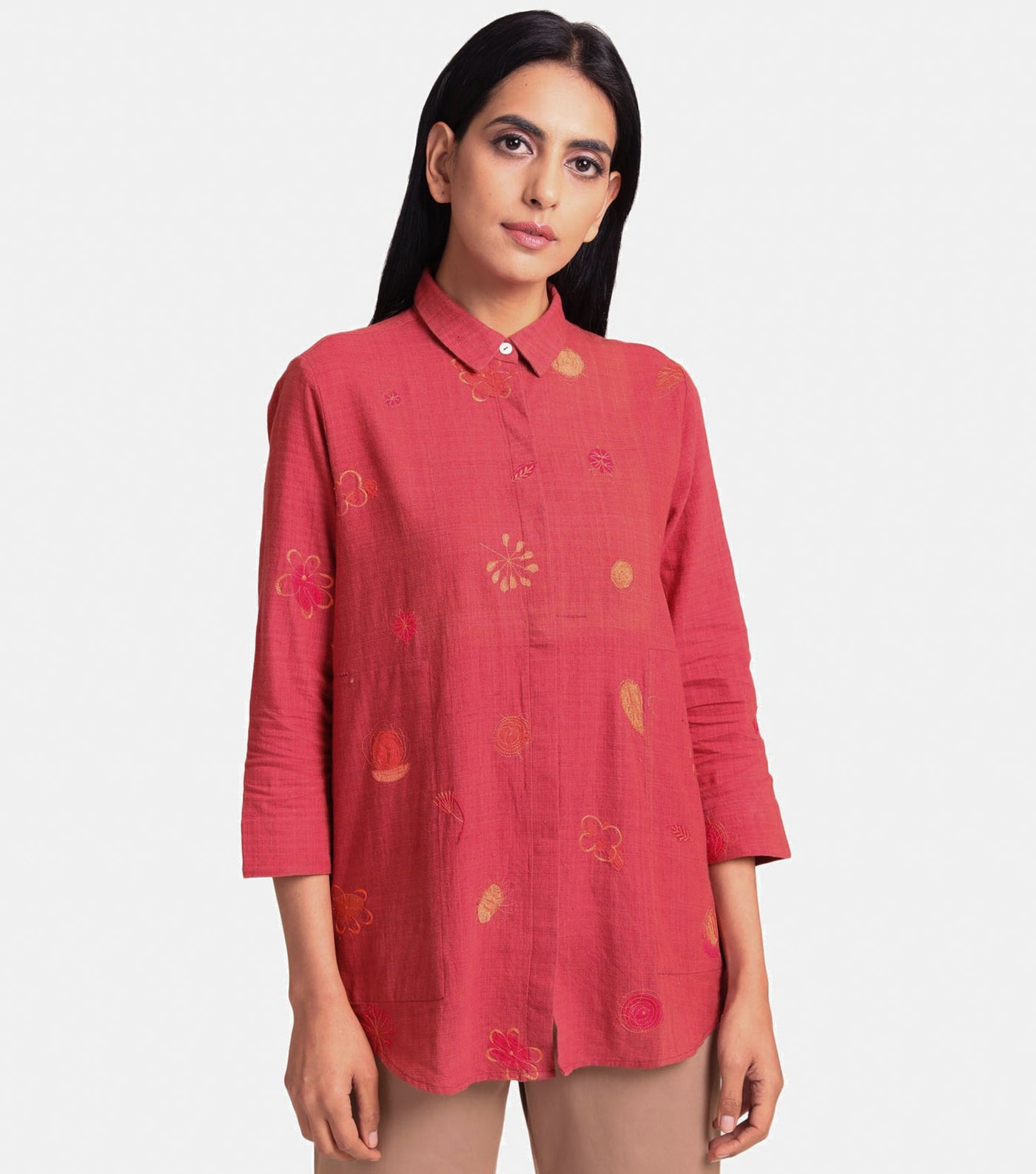 Pink patchwork khadi shirt