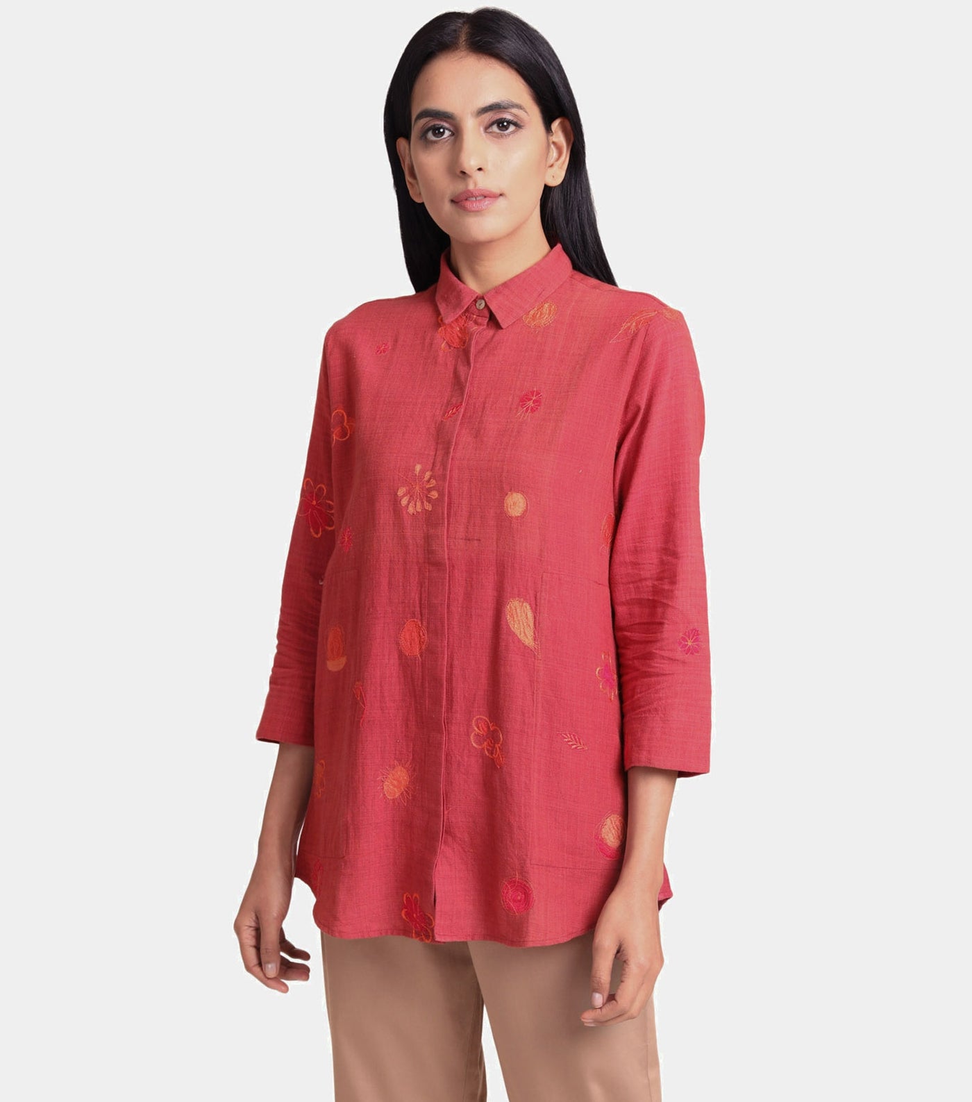 Pink patchwork khadi shirt