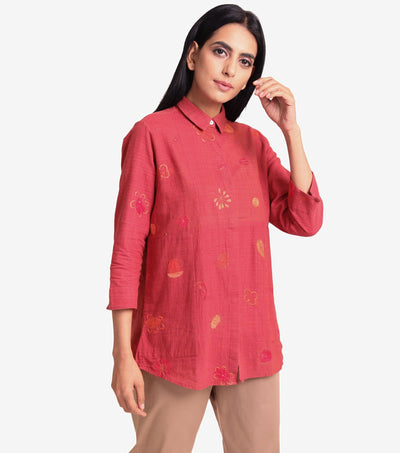 Pink patchwork khadi shirt