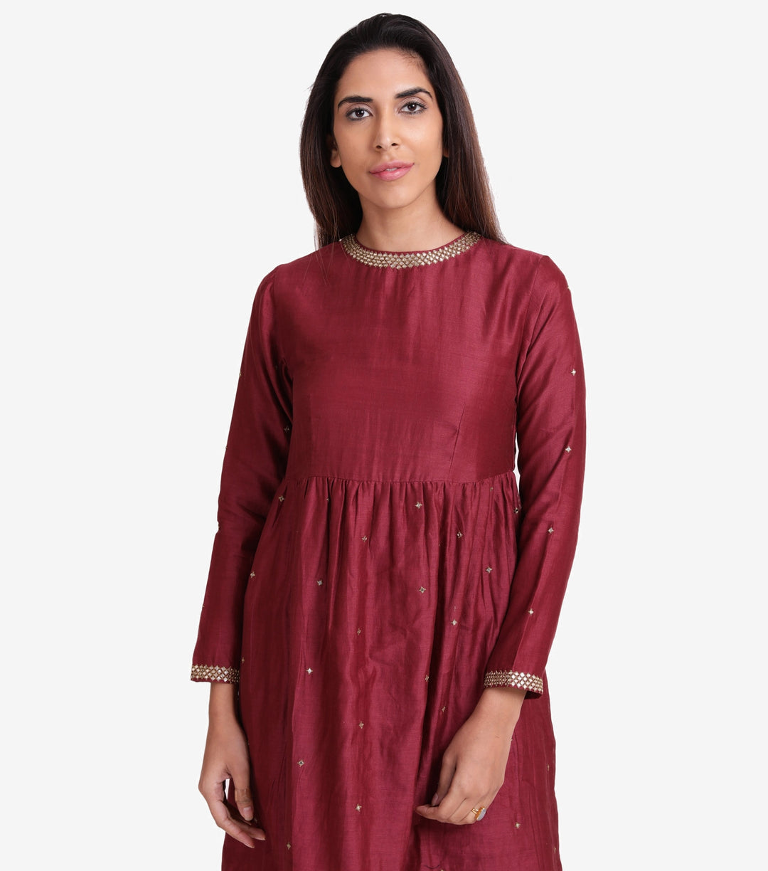 Maroon Chanderi mirror work dress