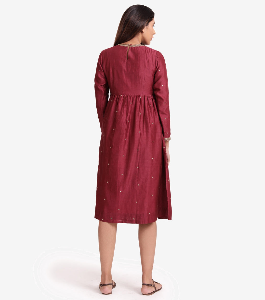 Maroon Chanderi mirror work dress