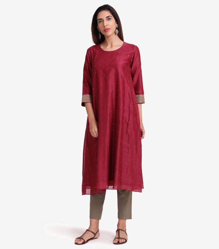 Wine chanderi kurta