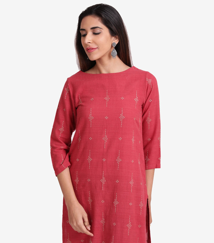 Red Cotton Linen embroidered kurta