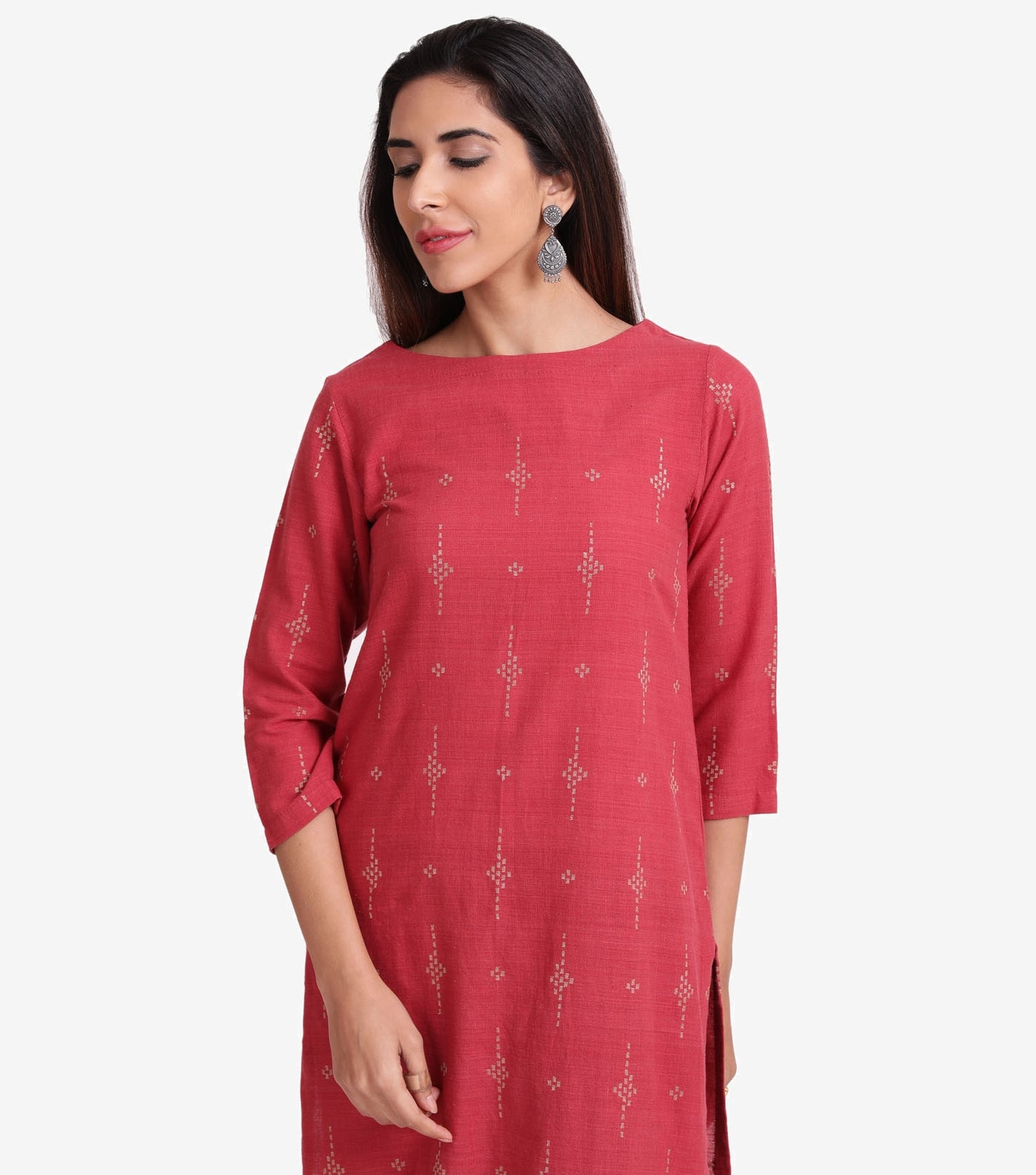 Red Cotton Linen embroidered kurta