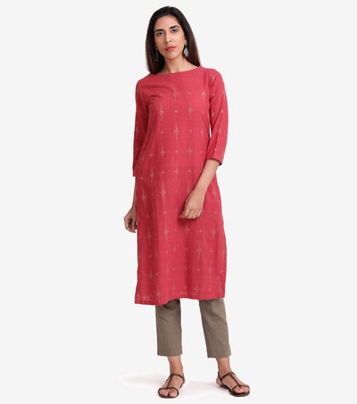 Red Cotton Linen embroidered kurta