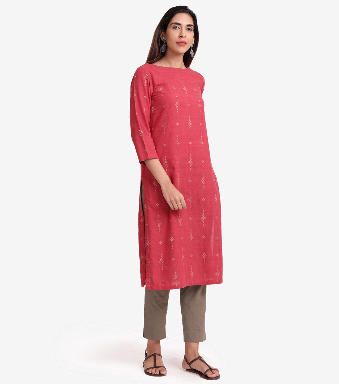 Red Cotton Linen embroidered kurta