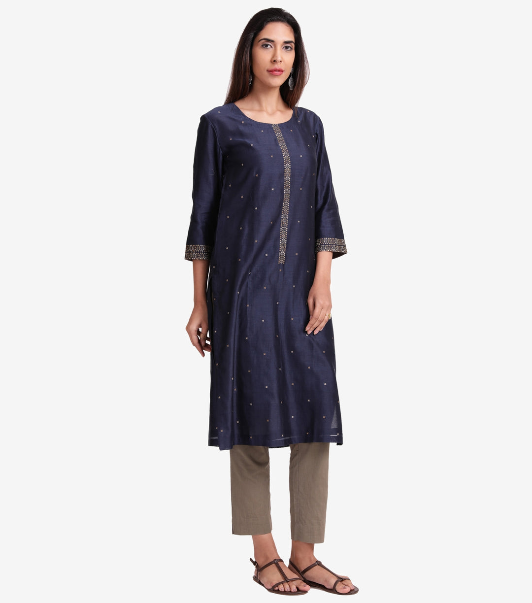 Navy chanderi embroidered kurta