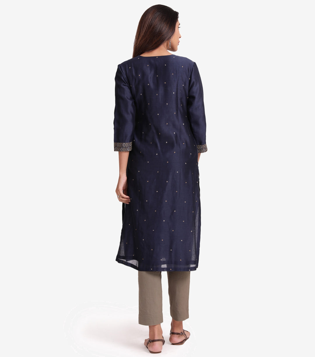 Navy chanderi embroidered kurta