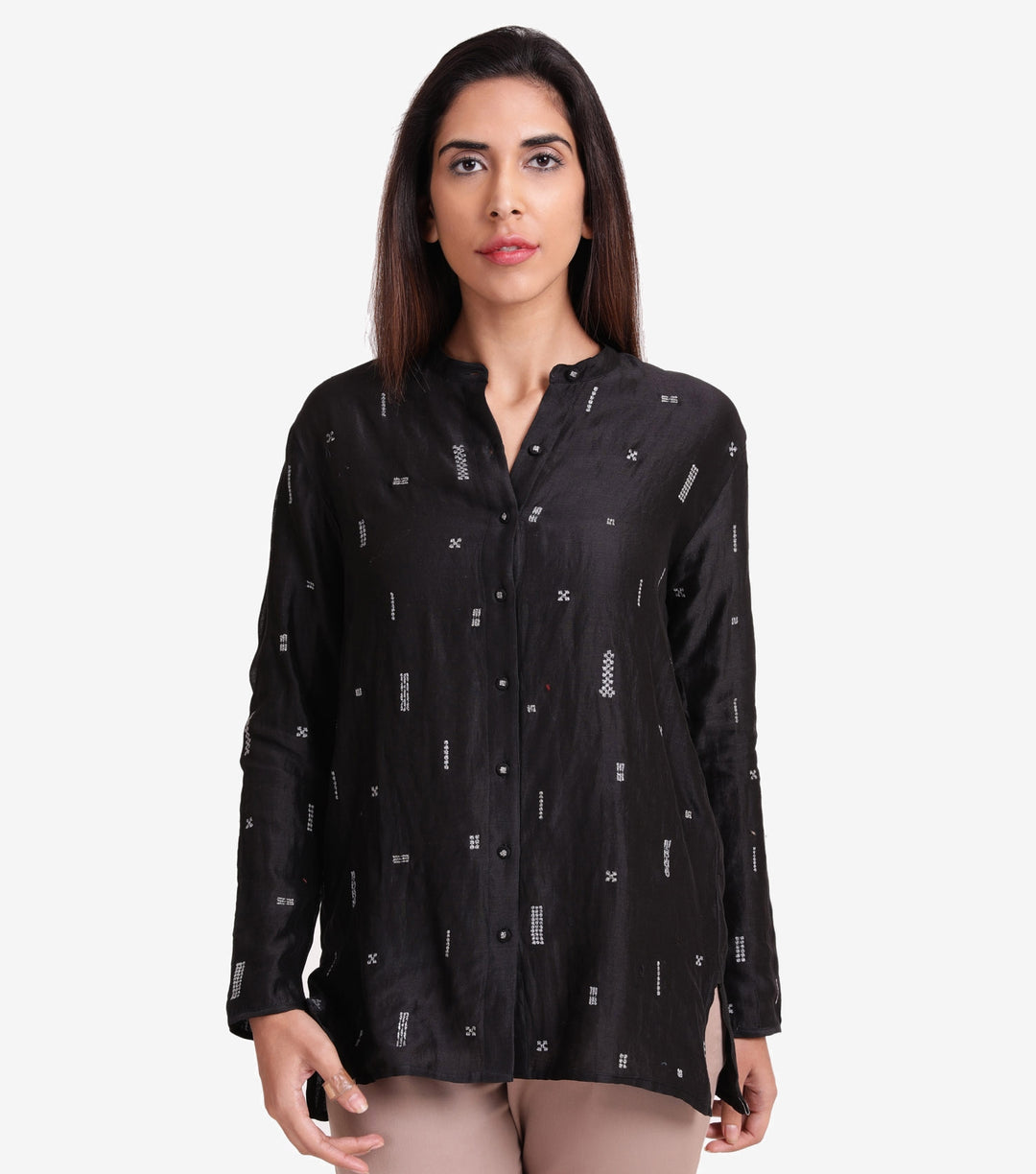 Black embroidered chanderi shirt