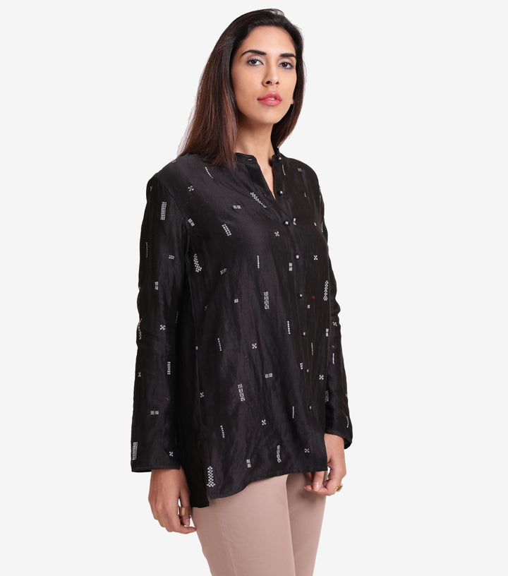 Black embroidered chanderi shirt