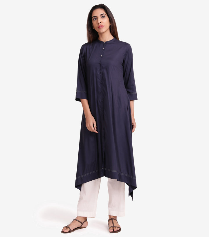 Navy cambric solid kurta