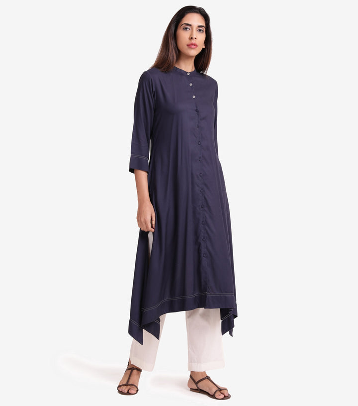 Navy cambric solid kurta