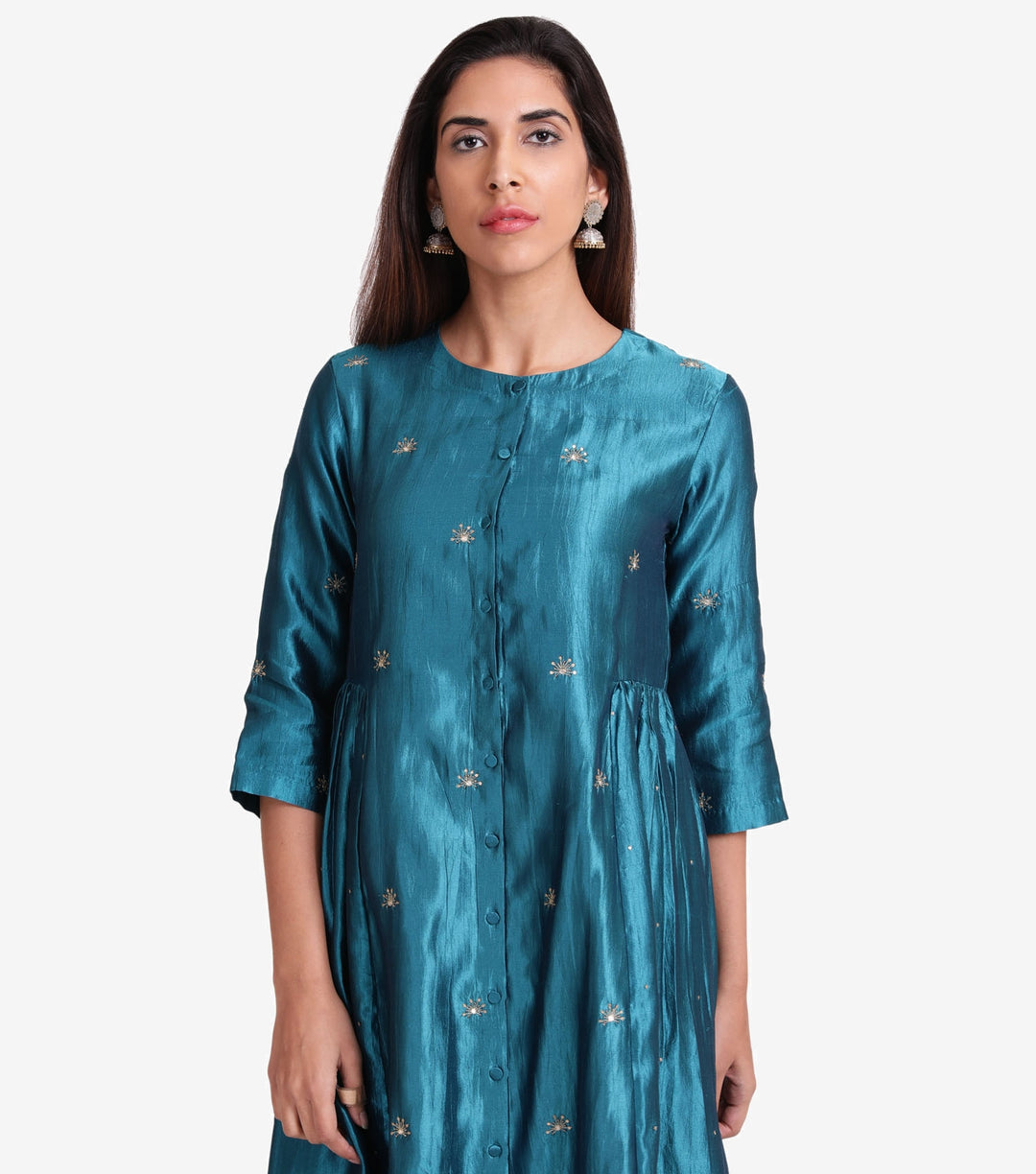 Turquoise Dupion Silk Kurta & Cotton Churidaar set