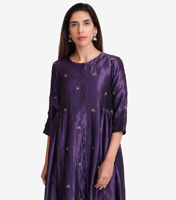 Purple Dupion Silk Kurta & Cotton Churidaar Set