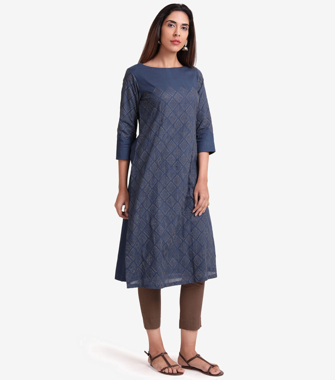 Blue Embroidered Cambric Kurta & Dupatta Set